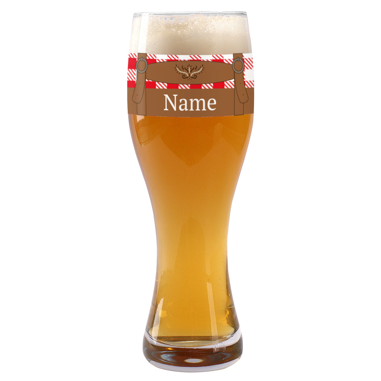 Bedrucktes Weizenglas mit Lederhose und Name