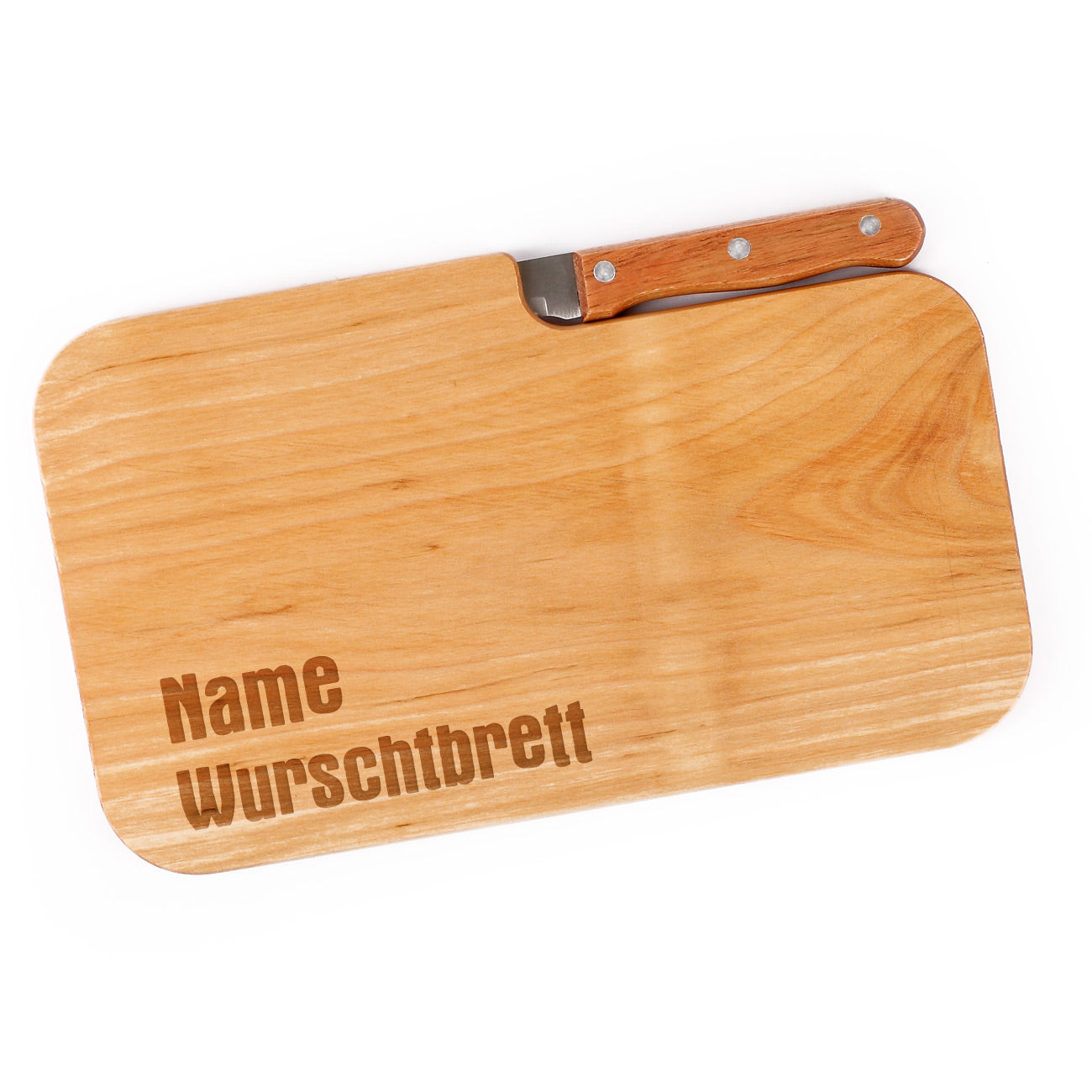 Schneidebrett mit integriertem Messer und Gravur