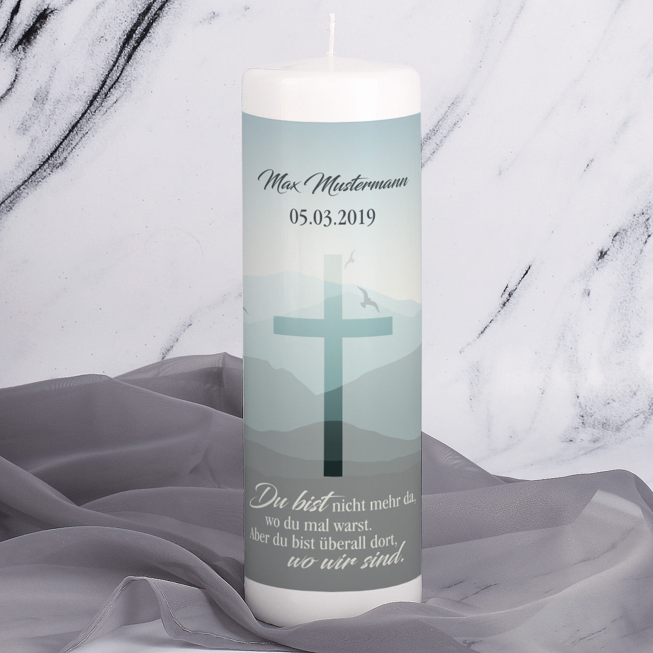 Musterkerze "Du bist wo wir sind"