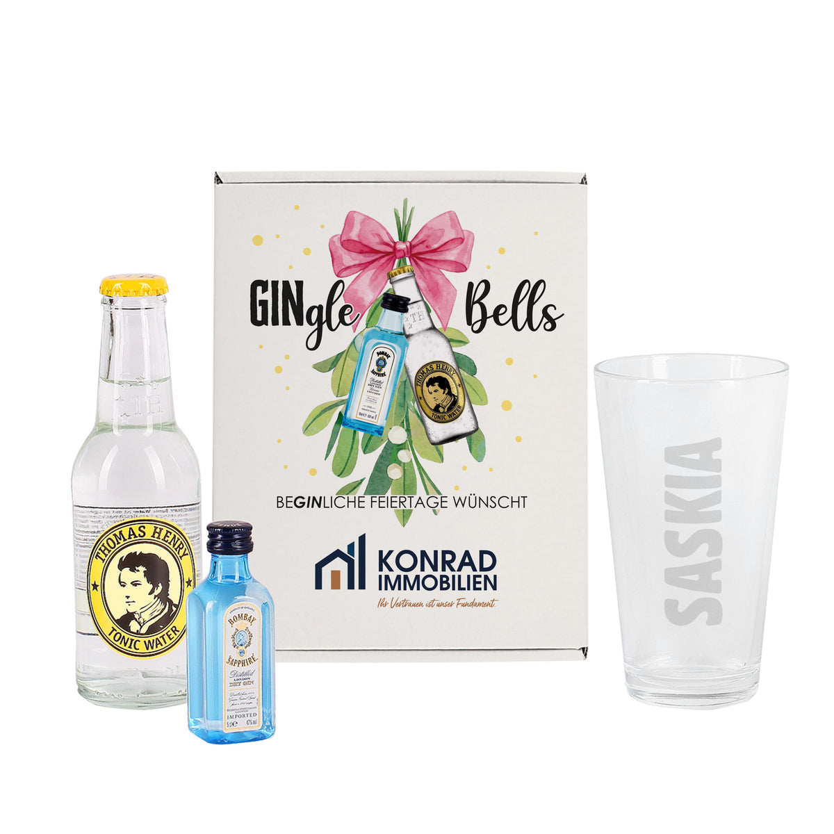Personalisiertes Gin-Tonic Geschenkset „GINgle Bells“ mit Firmenlogo | Weihnachtsgeschenk für Mitarbeiter