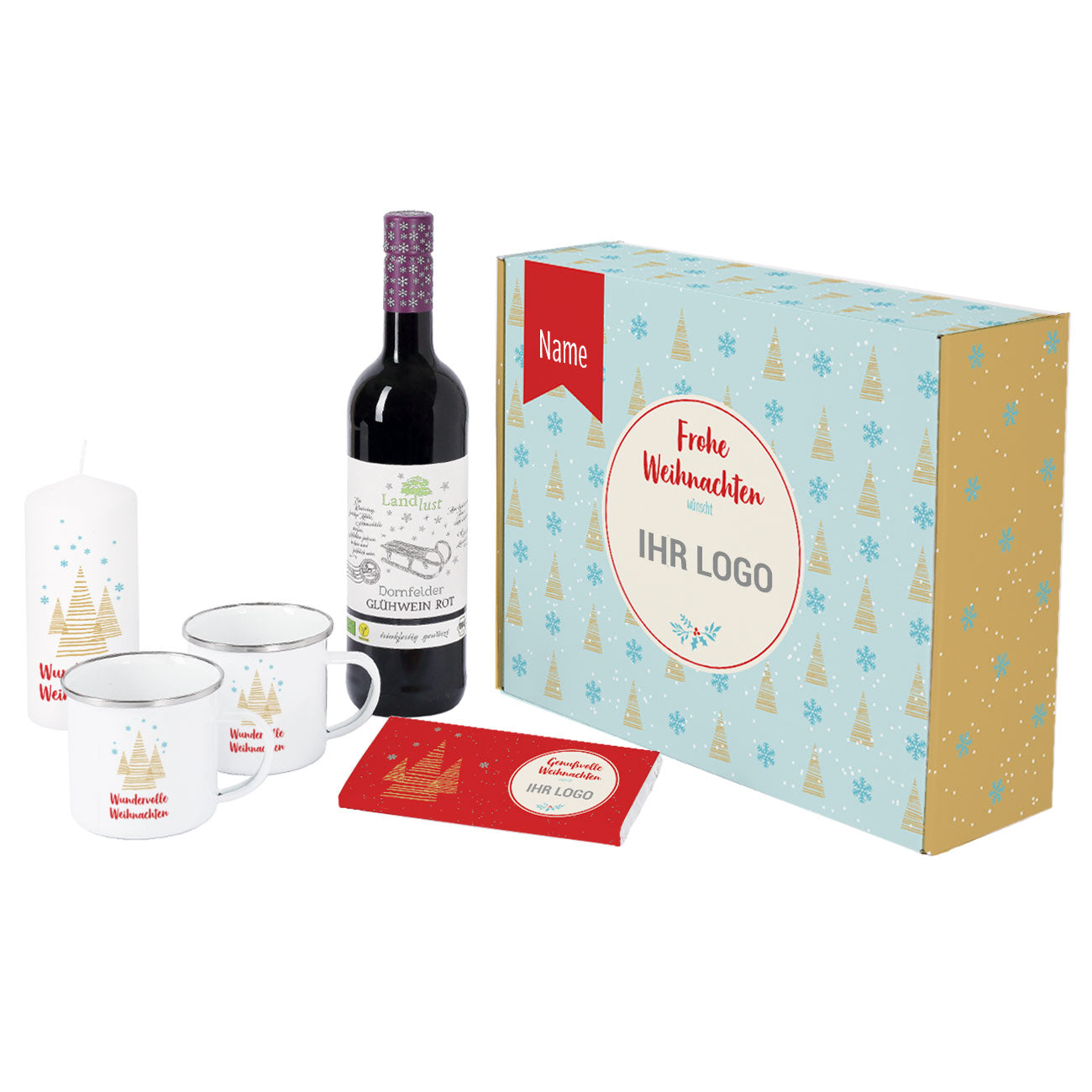 Glühwein-Geschenkset mit Firmenlogo