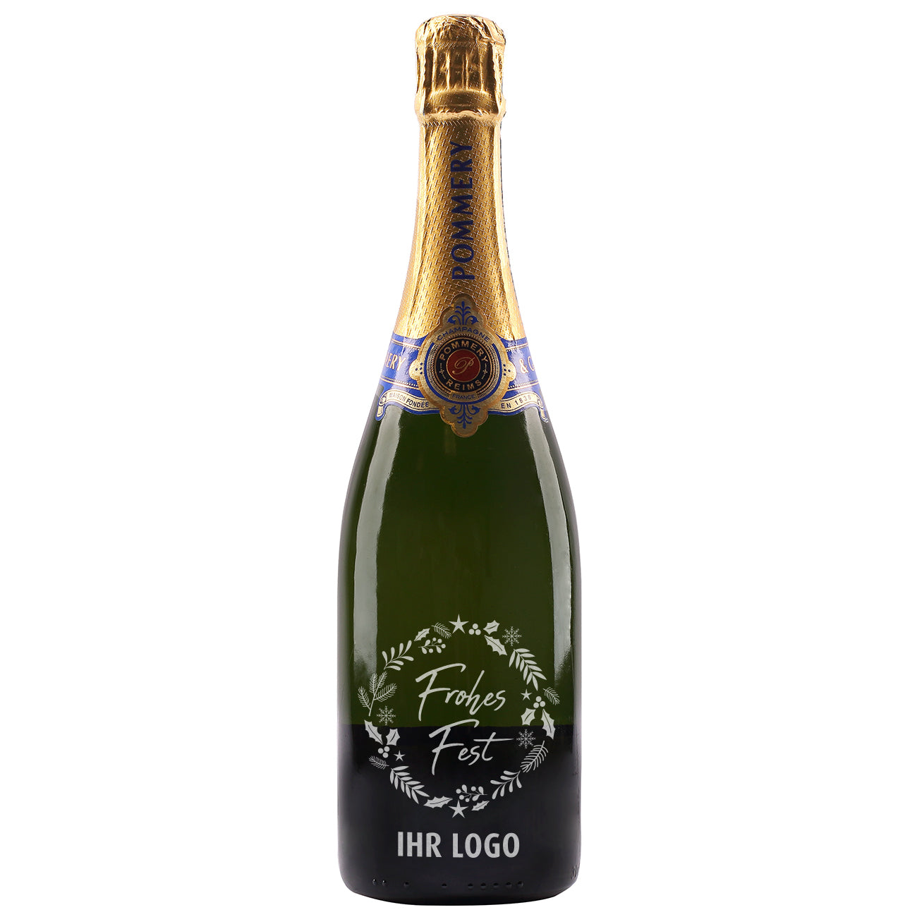 Pommery Champagner zu Weihnachten mit Firmenlogo