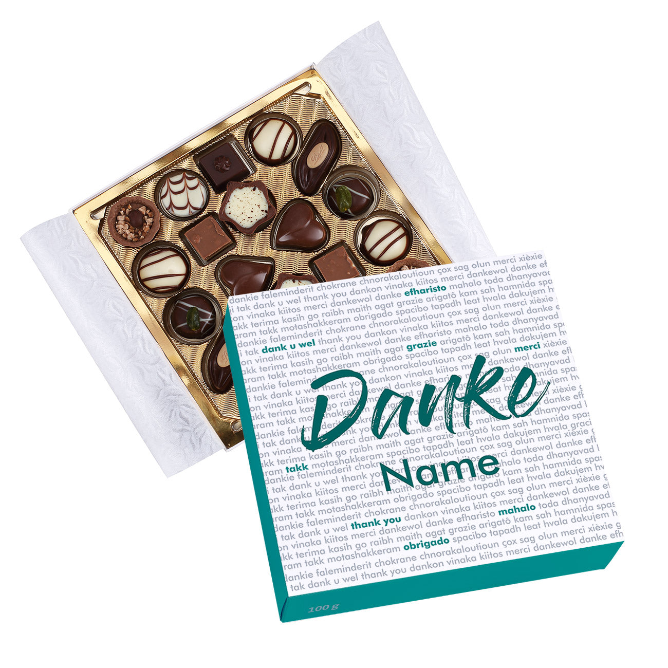 Lindt-Pralinen mit Danke und Name bedruckt