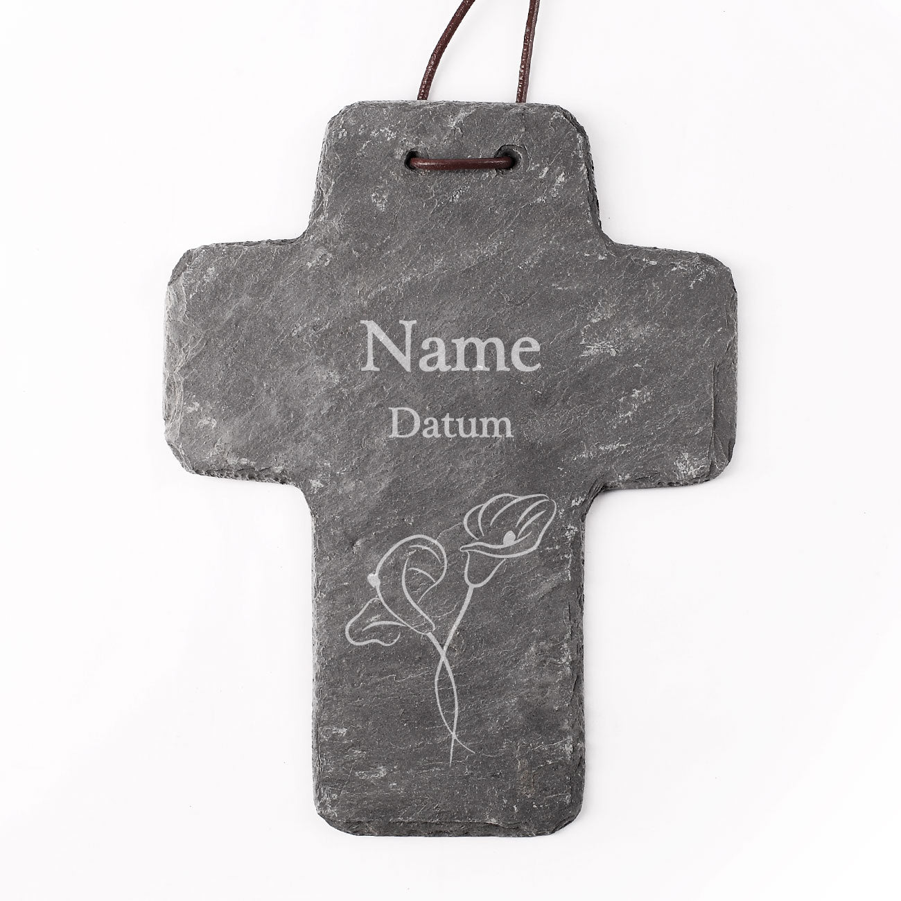 Gedenkkreuz mit Name und Datum – Calla Blume