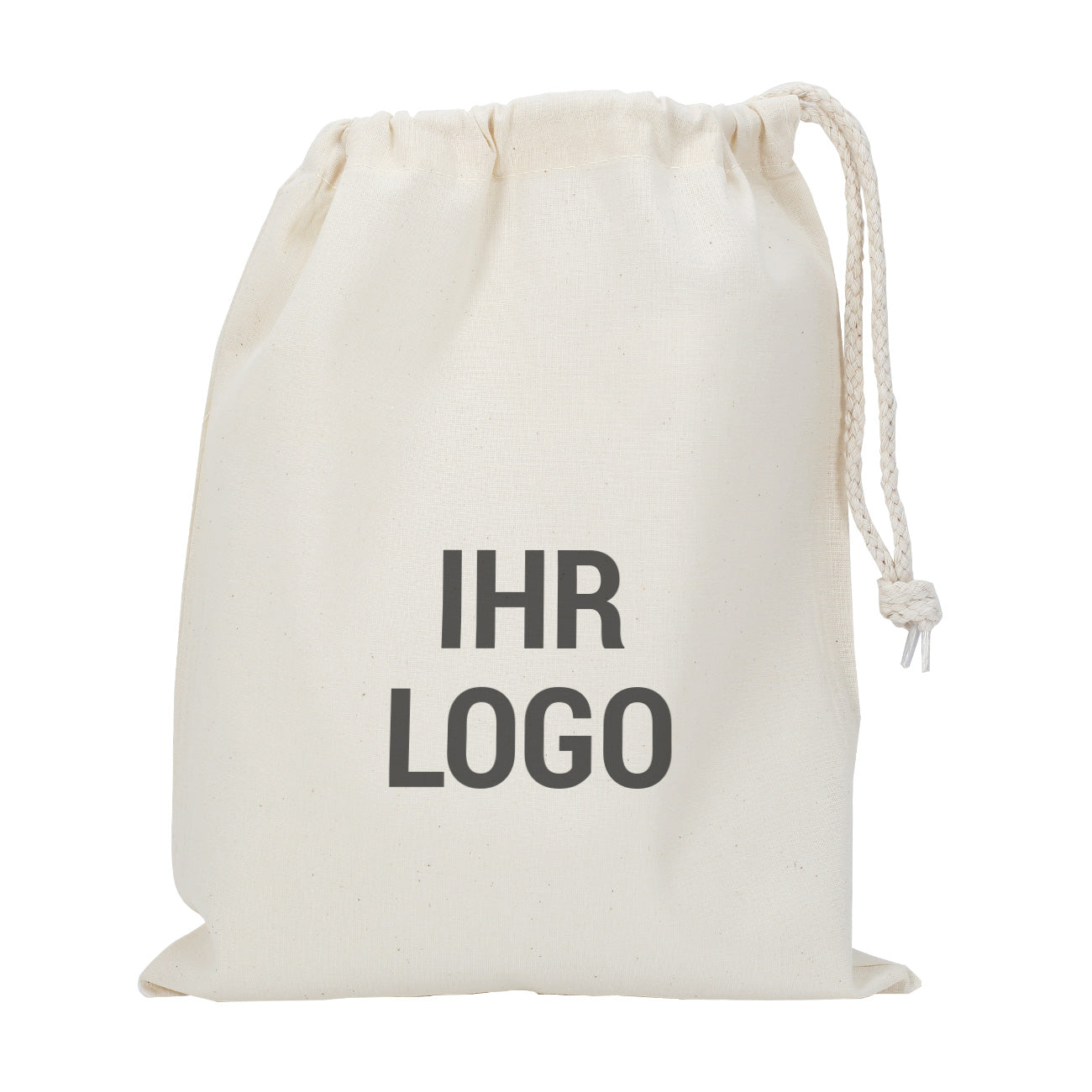 Jutebeutel mit Zuziehband und Logo bedruckt
