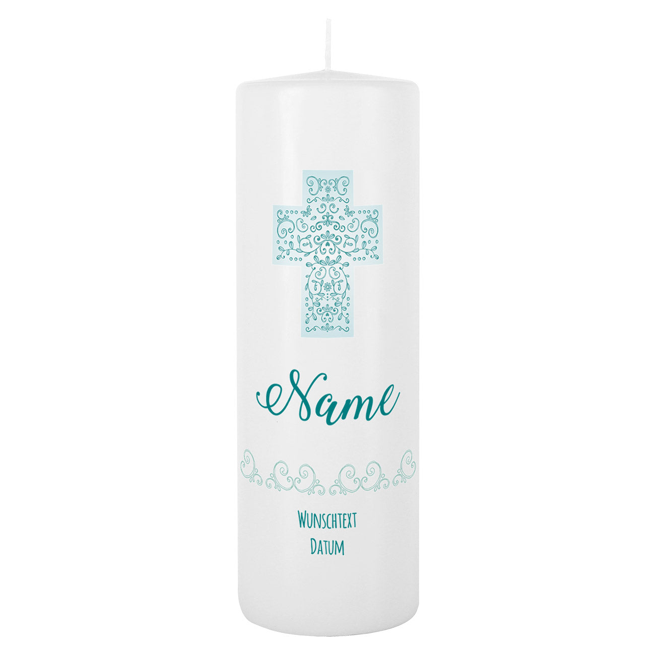 Kerze mit Kreuz-Motiv und Personalisierung für religiöse Anlässe