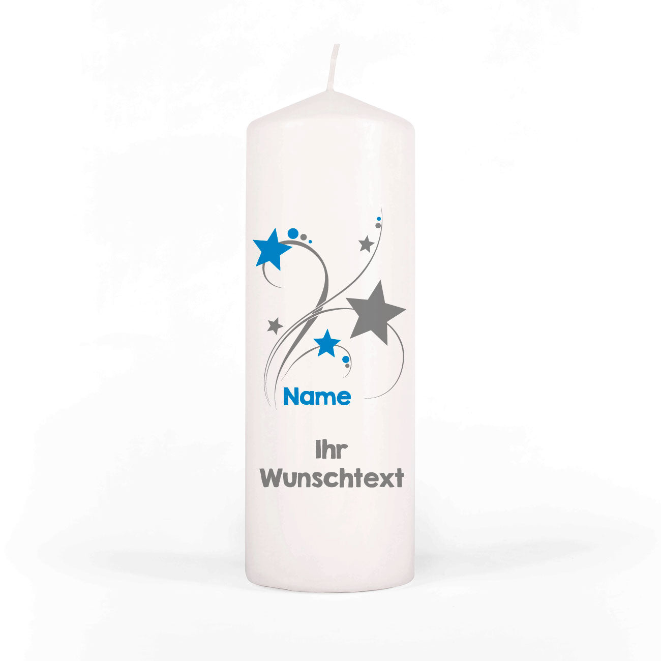 Trauerkerze mit Sternen und Name - blau