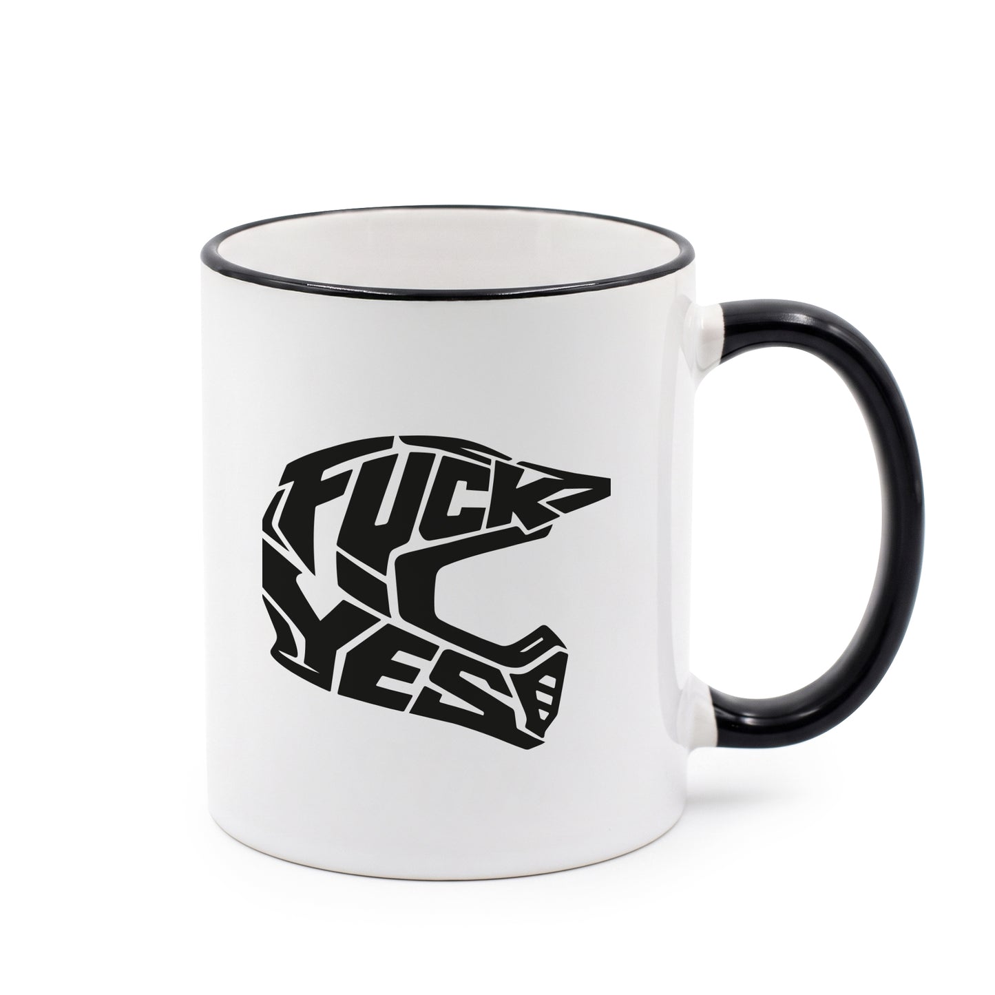 Schwarze Rand Henkel Tasse "Cross FCK Yes"
