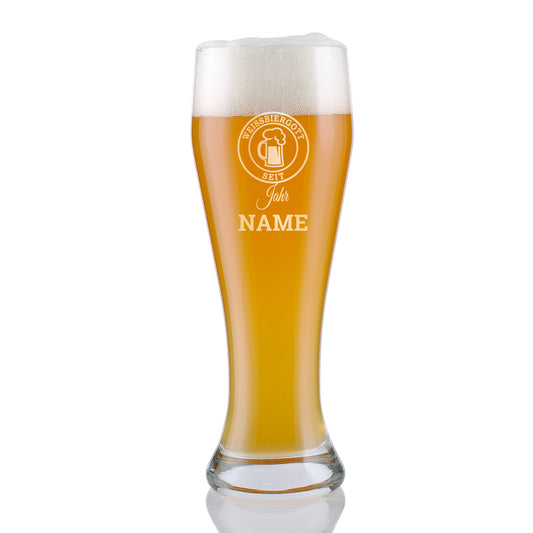 Weizenglas Weissbiergott mit Namen und Jahr