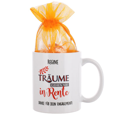 Bedruckte Tasse zur Rente mit Lindor-Kugeln