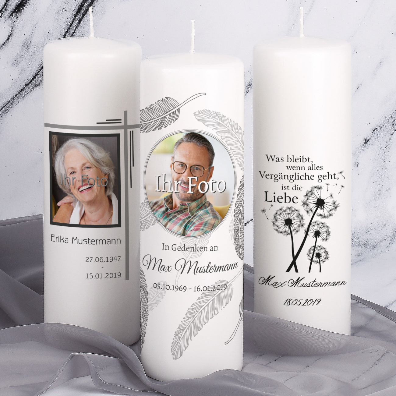 Musterpaket - große Trauerkerzen mit verschiedene Motiven