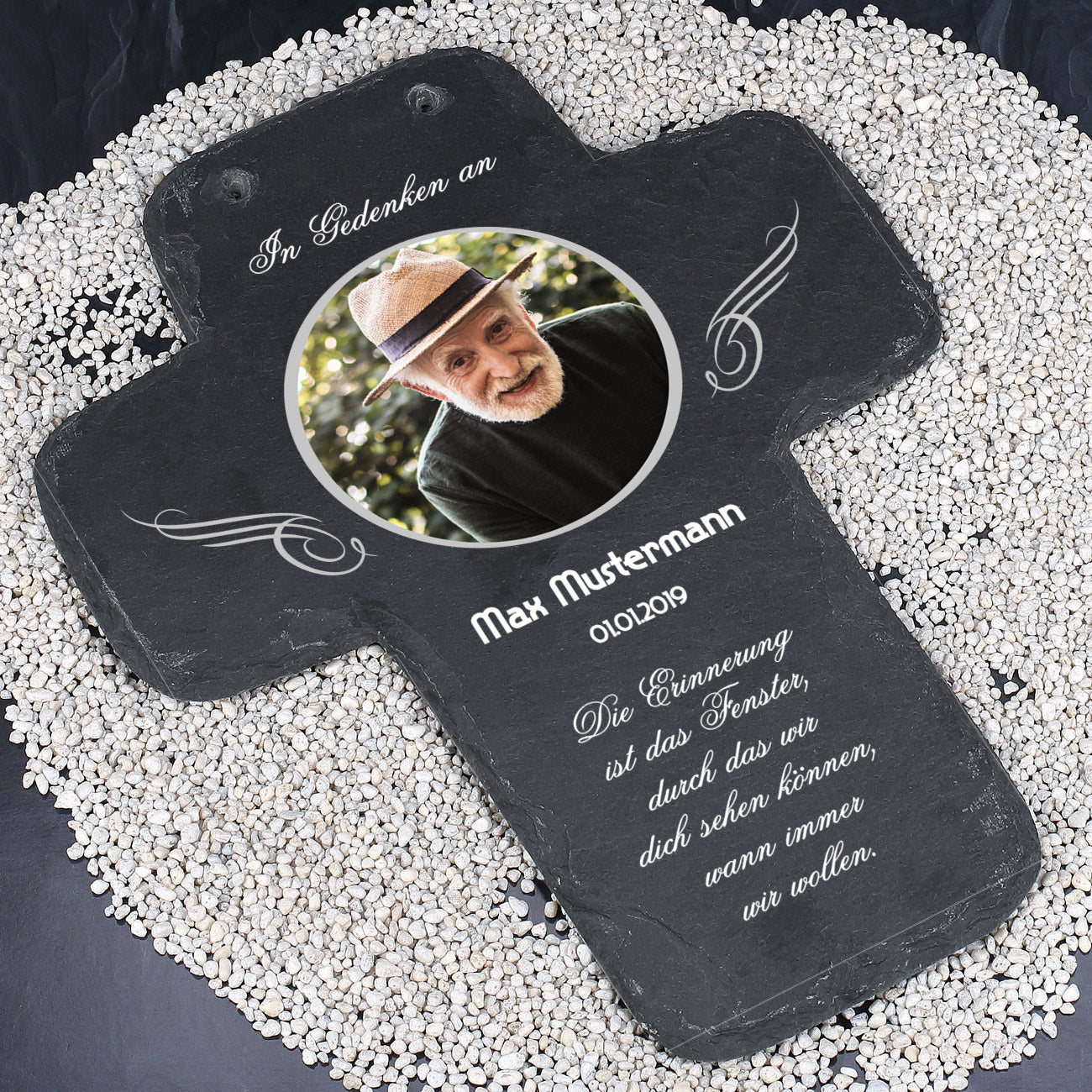 Trauer-Musterpaket mit Kerzen, Windlichter und Schieferkreuz