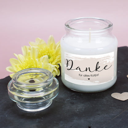 Duftkerze mit "Danke" und Ihrem Wunschtext