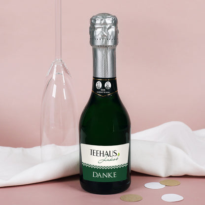 kleine Sektflasche - "Danke" und Firmenlogo