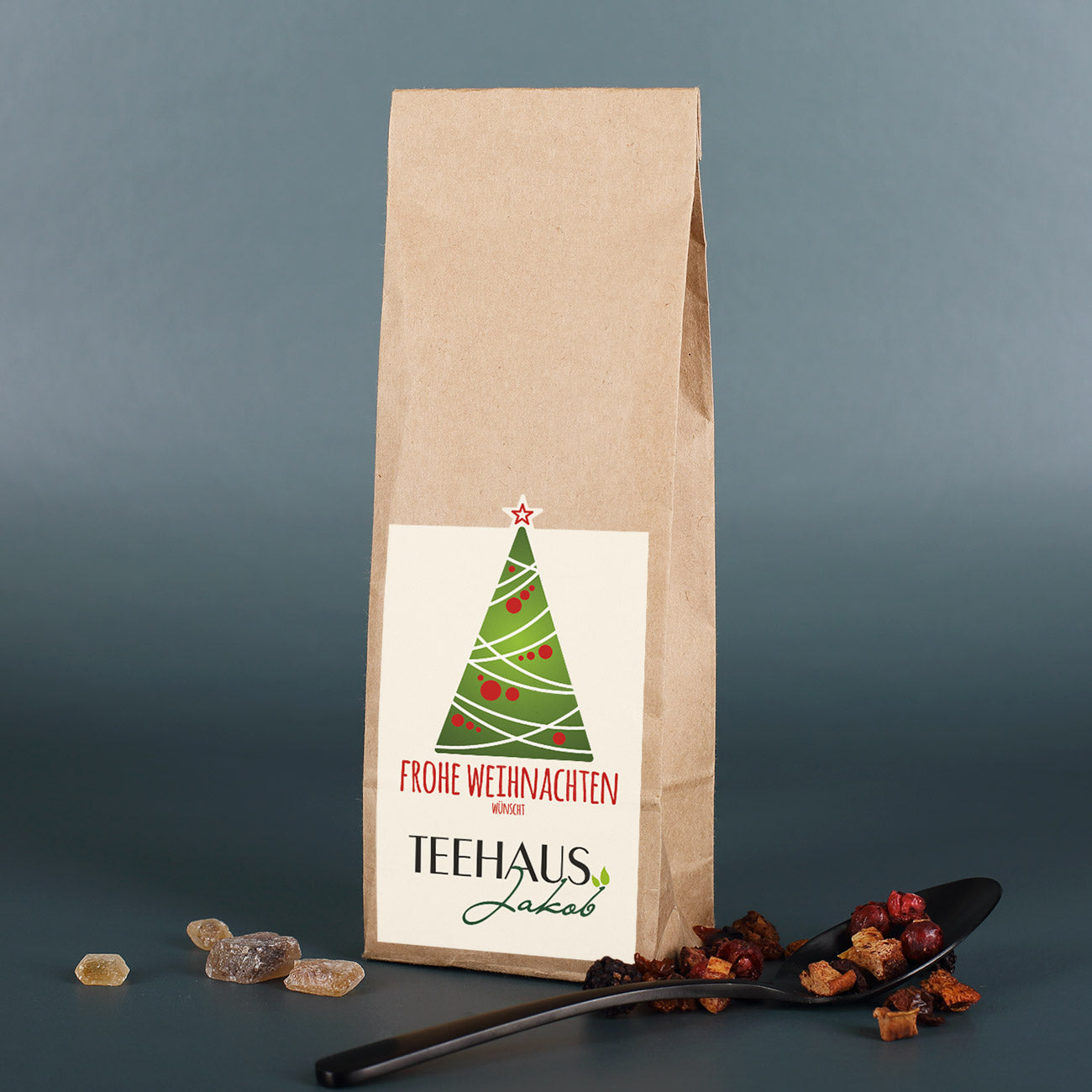 Weihnachtstee mit Aufkleber zu Weihnachten für Mitarbeiter oder Geschäftskunden