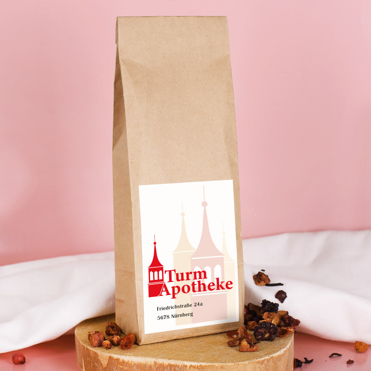 Tee mit Beerenmischung und Wunschetikett 