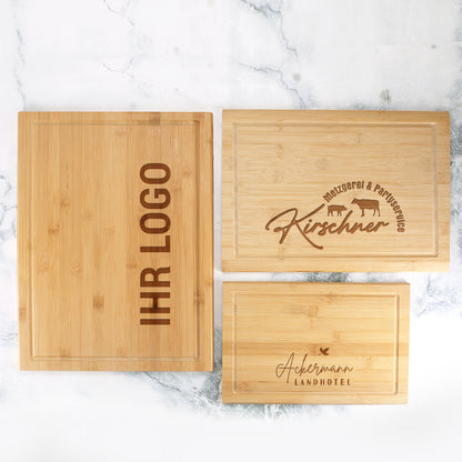 Bambusbrettchen in 3 Größen mit eigenem Logo