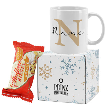 Geschenkset zu Weihnachten mit Tasse und kleinem Stollen