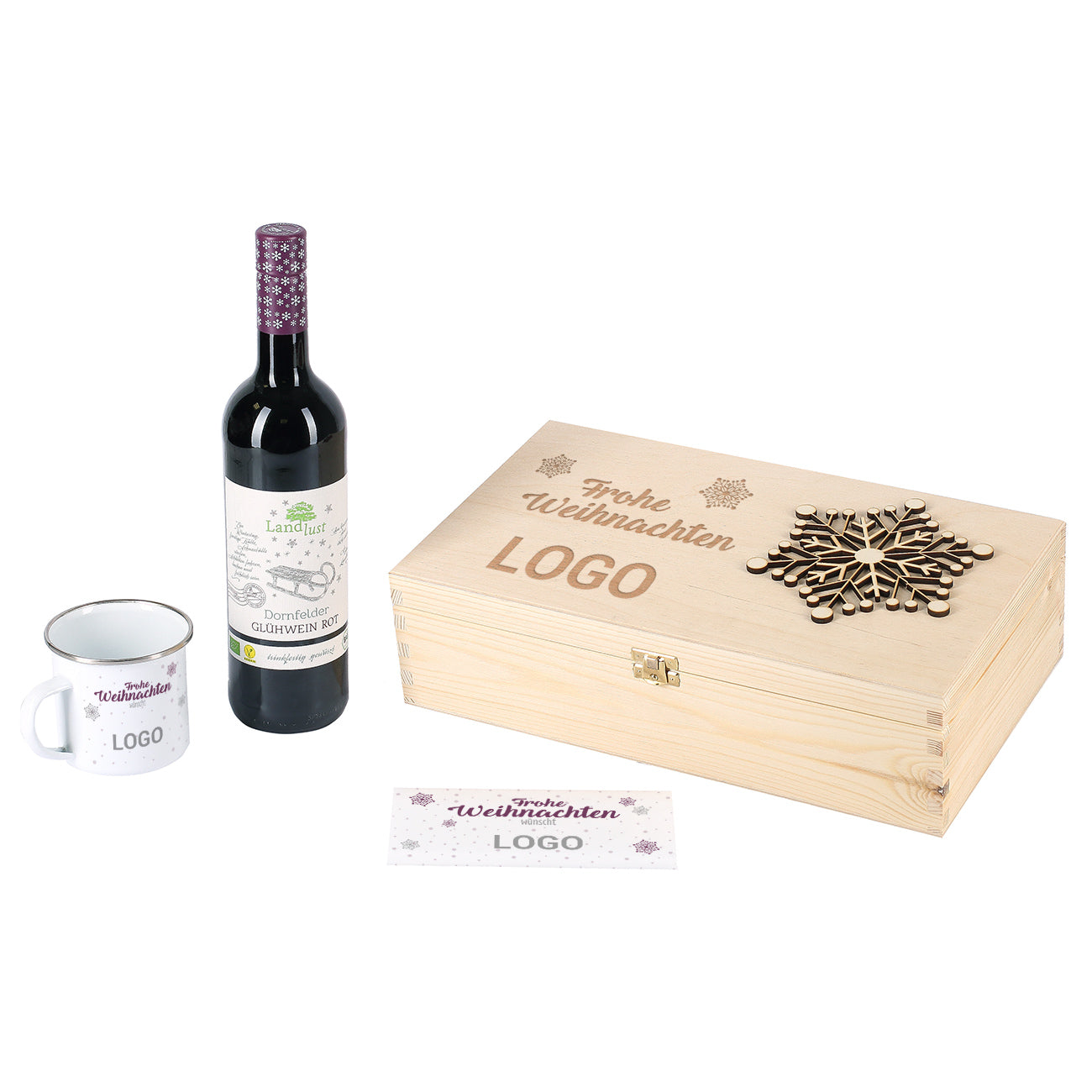 Weihnachtliches Geschenkset mit Glühwein, Tasse und Schokolade