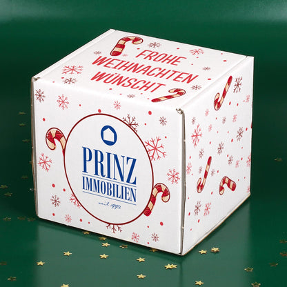 Süßes Weihnachtspräsent - Tasse gefüllt mit Lindor-Kugeln und Geschenkverpackung