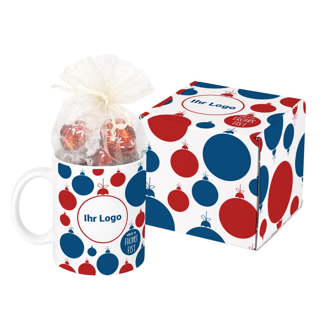 Tassen-Geschenkset zu Weihnachten mit Lindor-Kugeln