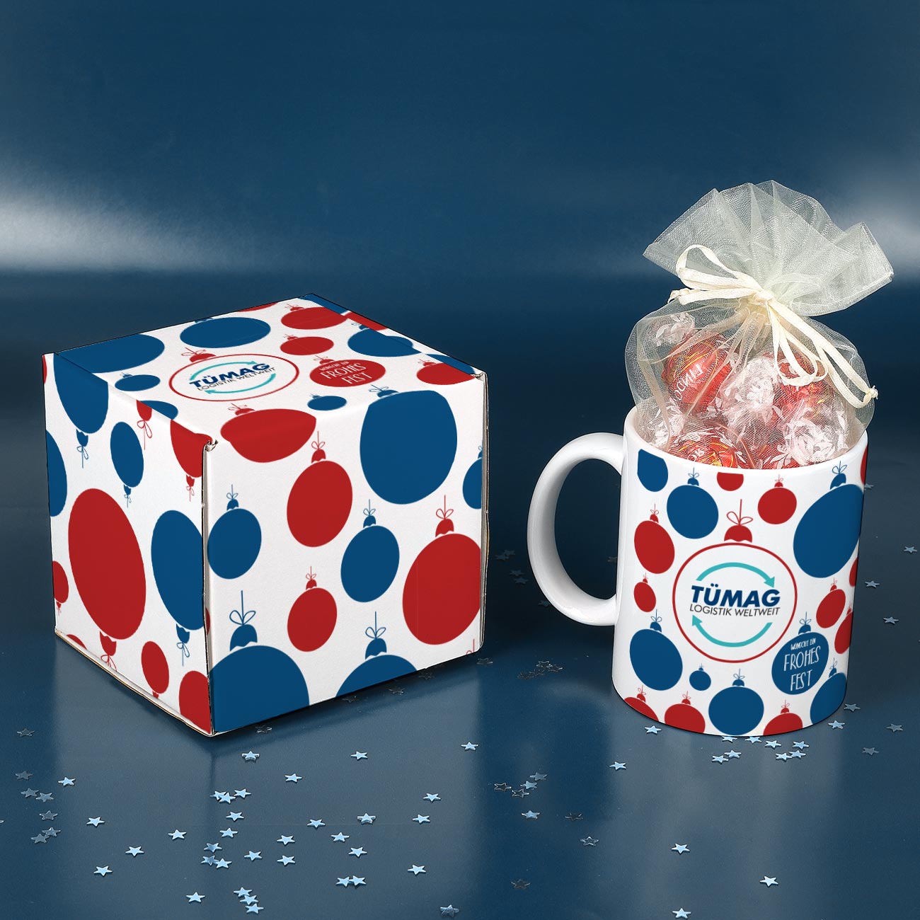 Tassen-Geschenkset zu Weihnachten mit Lindor-Kugeln