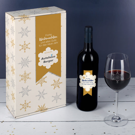 Weihnachtliches Geschenkset mit Schneeflocken und Ihrem Firmenlogo