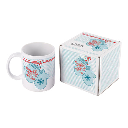 Tasse mit Geschenkverpackung zu Weihnachten mit Ihrem Firmenlogo