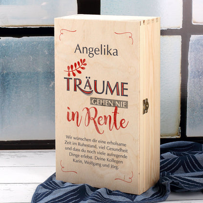 Wein-Set "Träume gehen nie in Rente", mit gravierten Glas