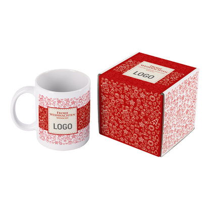 Tasse und Geschenkverpackung im Set zu Weihnachten mit Ihrem Firmenlogo