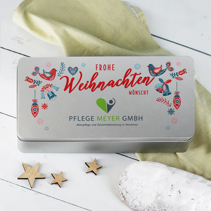Stollendose "Frohe Weihnachten wünscht ..." Beispielbild Pflegedienst