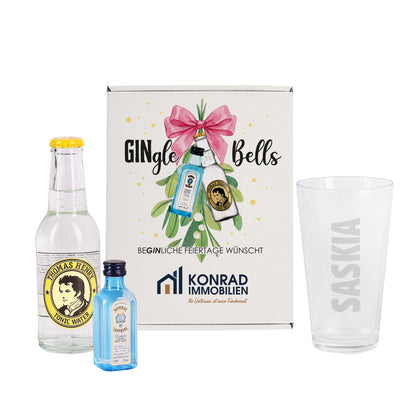 Personalisiertes Gin-Tonic Geschenkset „GINgle Bells“ mit Firmenlogo | Weihnachtsgeschenk für Mitarbeiter