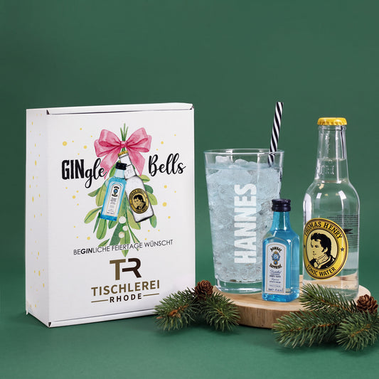 Personalisiertes Gin-Tonic Geschenkset „GINgle Bells“ mit Firmenlogo | Weihnachtsgeschenk für Mitarbeiter