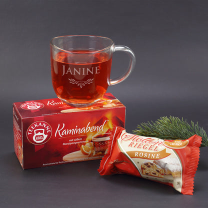 Personalisiertes Tee-Geschenkset mit Stollen und Teeglas | Weihnachtsgeschenkset für Mitarbeiter mit Logo