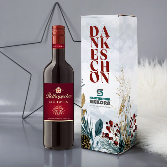 Rotkäppchen Glühwein in personalisierter Geschenkverpackung mit Firmenlogo "Dankeschön"