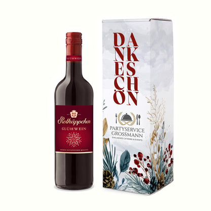 Rotkäppchen Glühwein in personalisierter Geschenkverpackung mit Firmenlogo "Dankeschön"