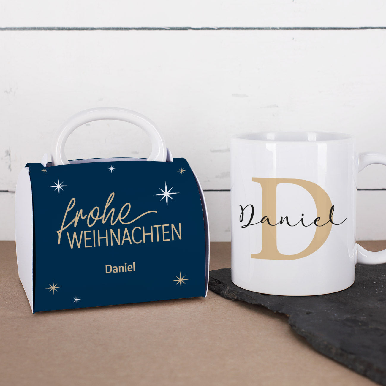 Tasse mit Initiale und Name sowie optionaler Geschenkverpackung