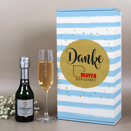 Danke Set mit kleinen Sekt und graviertem Sektglas