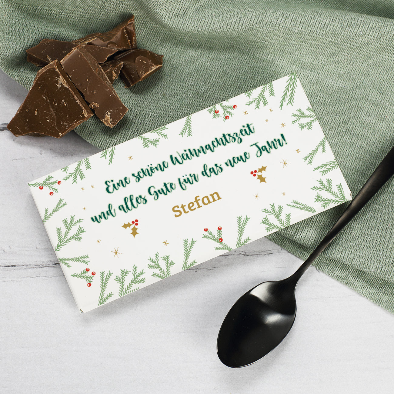 Geschenkset zu Weihnachten mit Glenfiddich, graviertem Glas und Schokolade