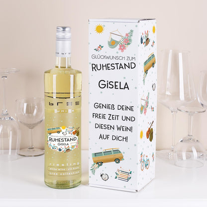 Wein zur Rente mit bedruckter Verpackung, Name, Wunschtext und BREE Wein