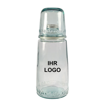 Glaskaraffe mit Trinkglas mit Firmenlogo bedruckt