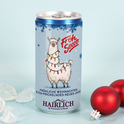 Personalisierte Secco-Dose „Froh Secco“ mit Firmenlogo