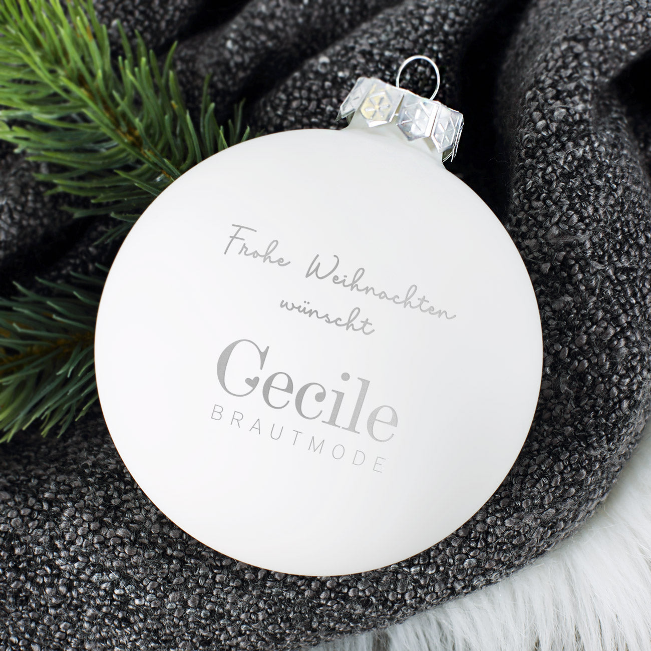 Christbaumkugel mit Firmenlogo Weiß