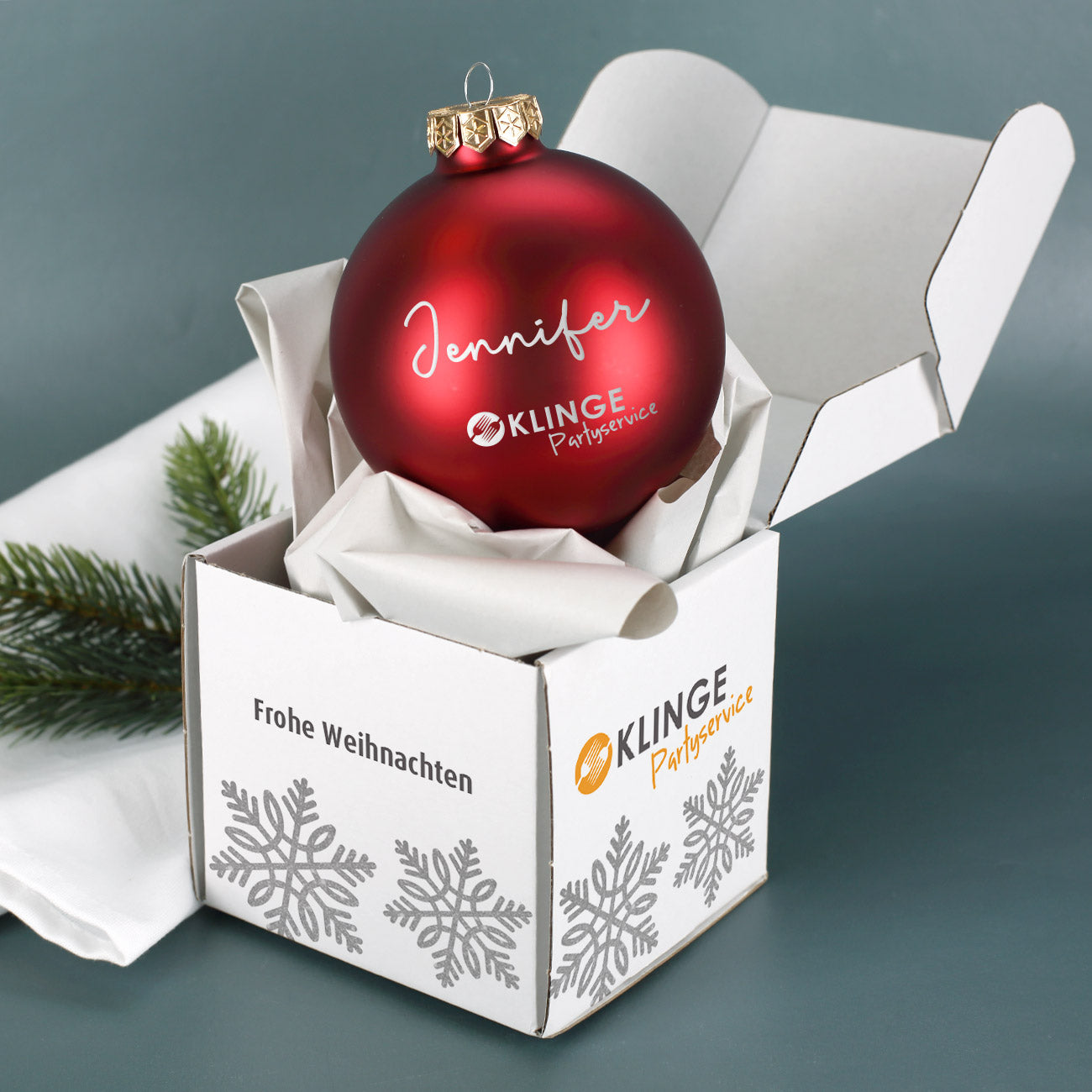 Weihnachtsbaumkugel und Verpackung mit eigenem Logo Rot
