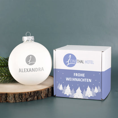 Weihnachtsbaumkugel und Verpackung mit eigenem Logo Weiß