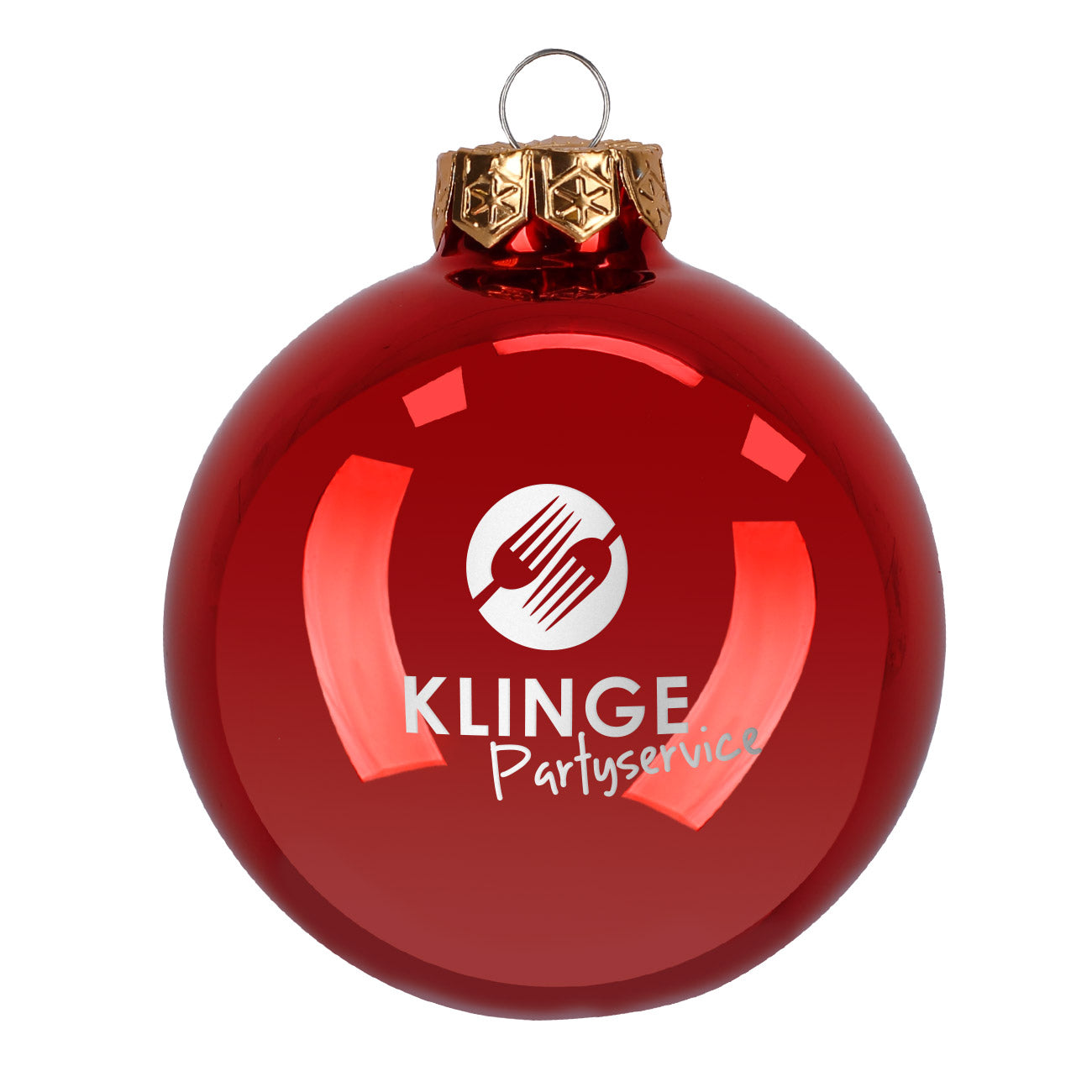 Christbaumkugel mit Firmenlogo in Rot Hochglanz Beispiel