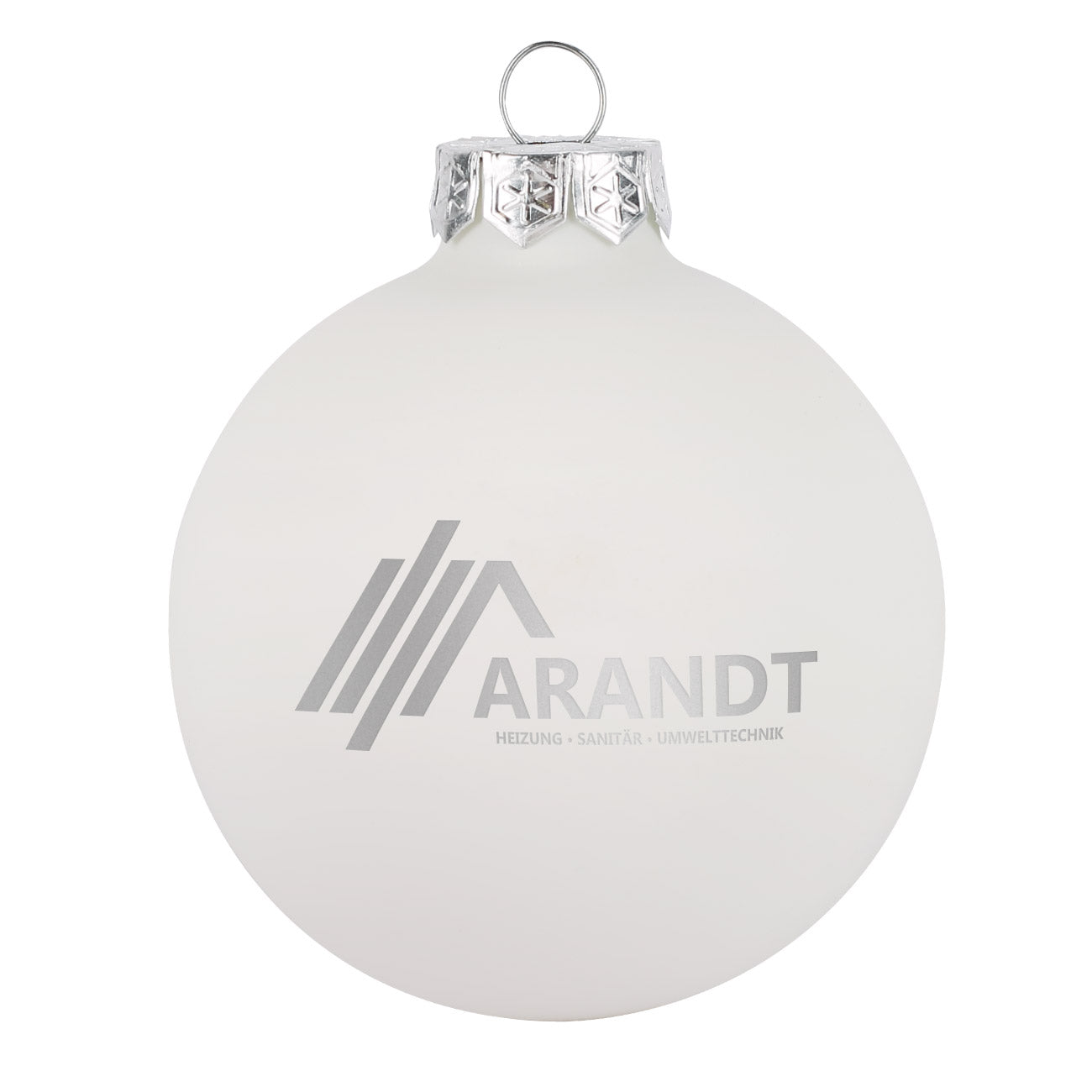 Christbaumkugel mit Firmenlogo in Weiß Matt Beispiel