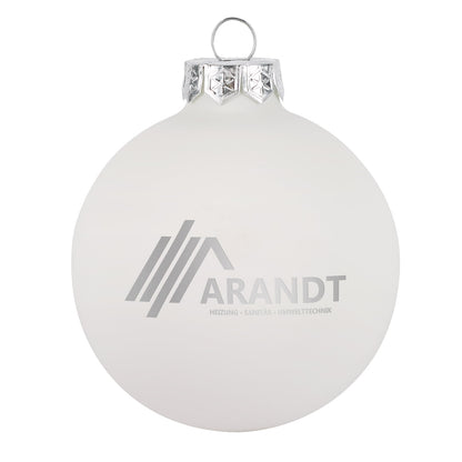Christbaumkugel mit Firmenlogo in Weiß Matt Beispiel
