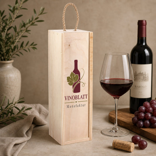 Bedruckte Flaschenverpackung aus Holz mit Logo
