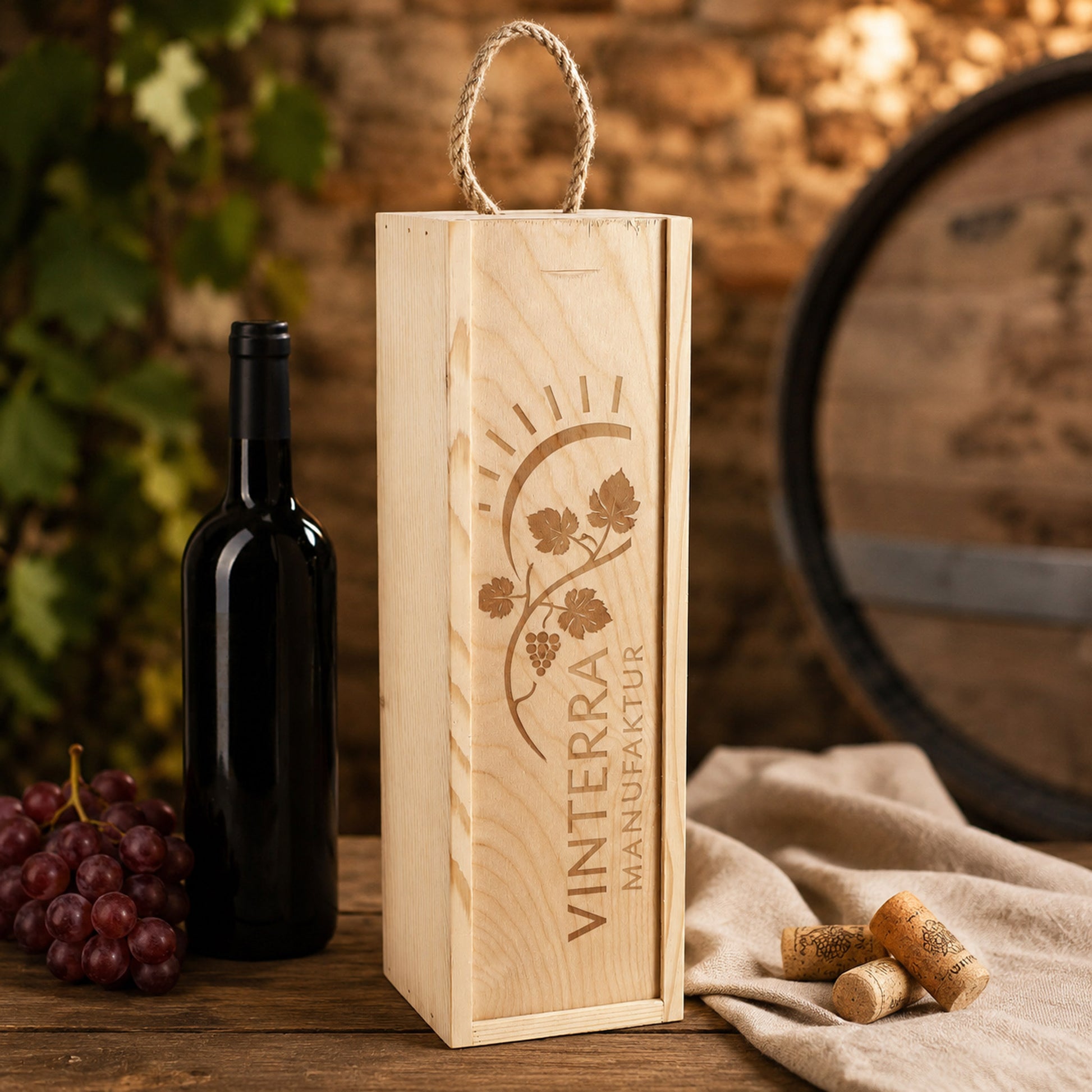 Flaschenverpackung mit Logo graviert